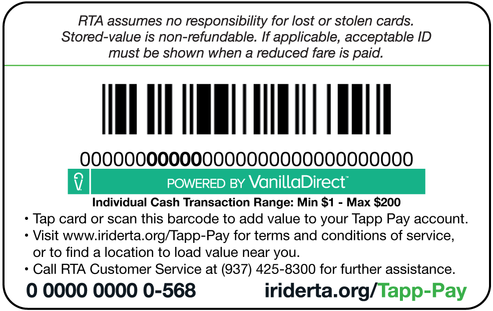 back of Tapp Pay card