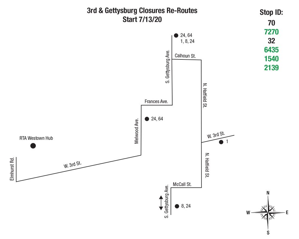 3rd and Gettysburd Closures Re-Routes Map