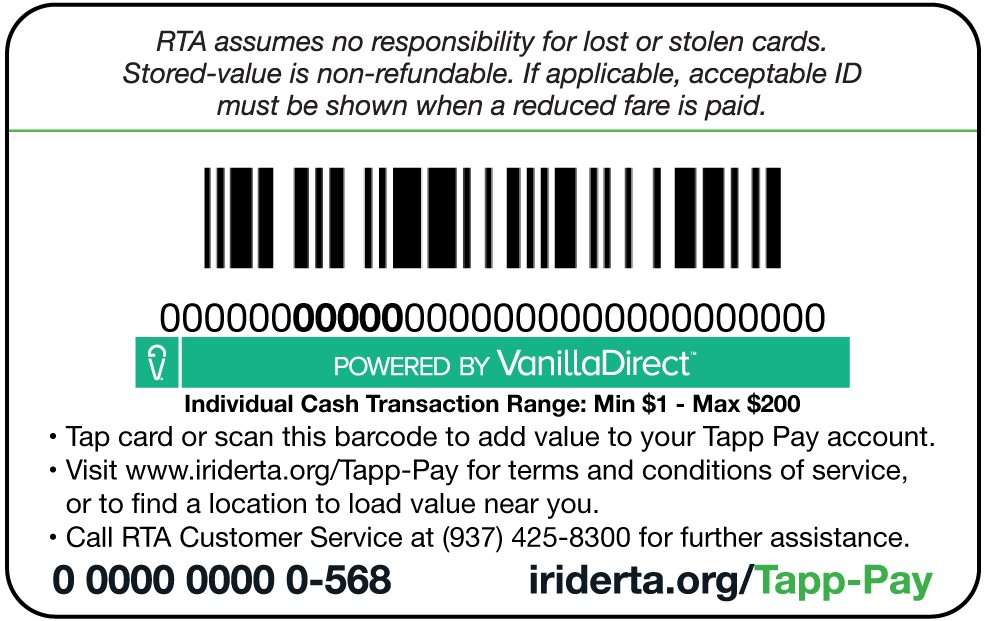 back of Tapp Pay card